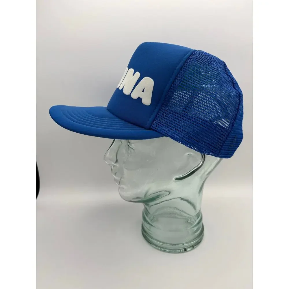 Vintage “Donna” Blue & White Adjustable Mesh Snap Back Trucker Hat OSFA